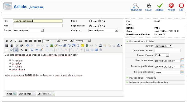 Joomla! Administration: Ajout d'un article