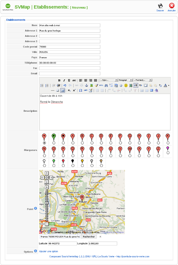 Joomla! Administration: Configuration du composant SVMap