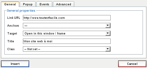 Joomla! Administration: Insertion/Edition d'un lien