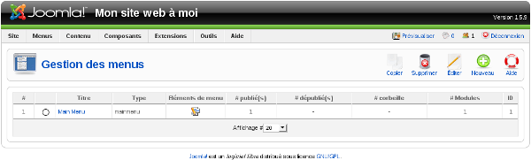 Joomla! Administration: Gestion des menus
