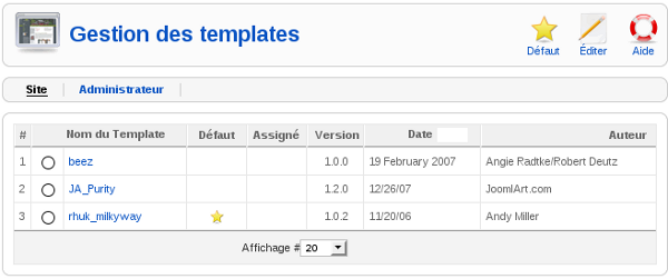 Joomla! Administration: Gestion des templates