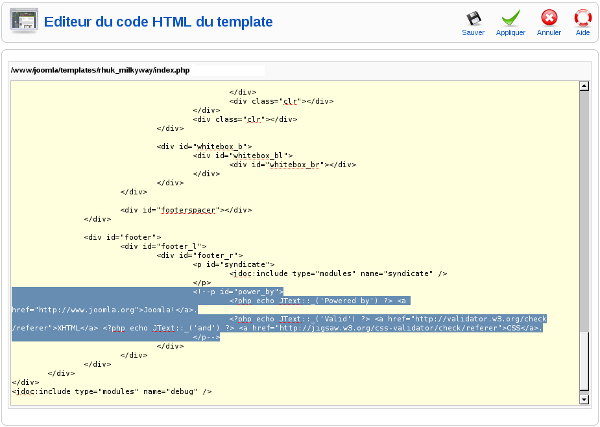 Joomla! Administration: Edition du code HTML d'un template Joomla