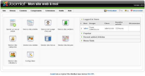 Joomla! Administration: Accueil