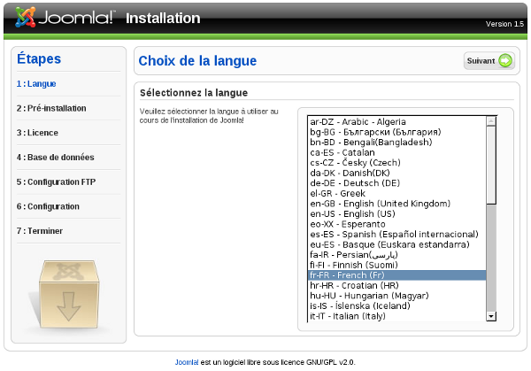 Joomla! Installation - Choix de la langue