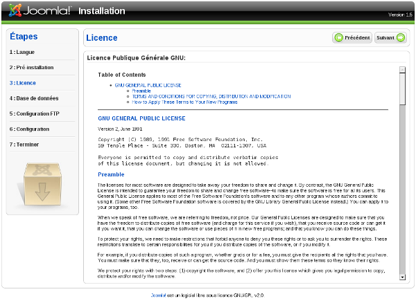 Joomla! Installation - Licence