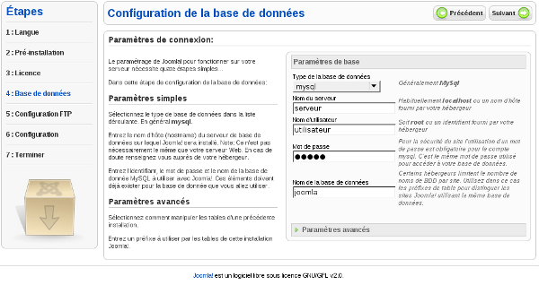 Joomla! Installation - Configuration base de données Joomla! Installation - Configuration base de données
