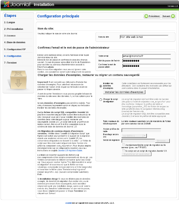 Joomla! Installation - Configuration principale