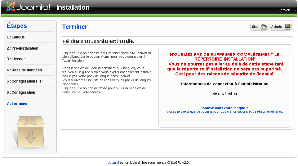 Joomla! Installation - Fin