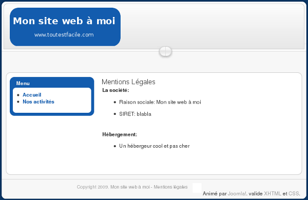 Joomla! Mon site internet: Mentions légales de mon entreprise ou association