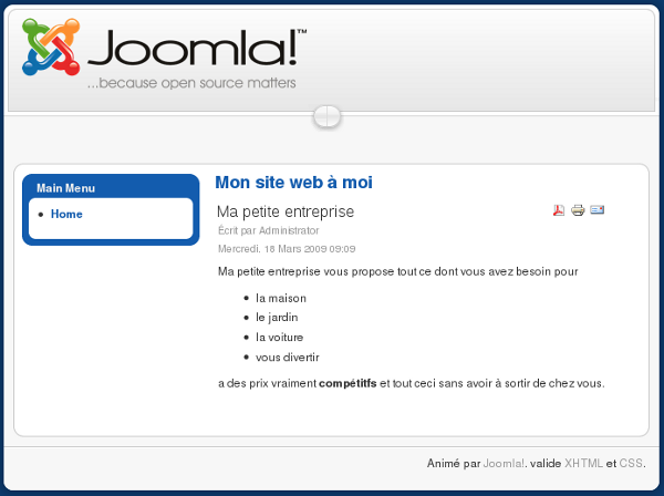 Joomla! Mon site internet: Présentation de mon entreprise